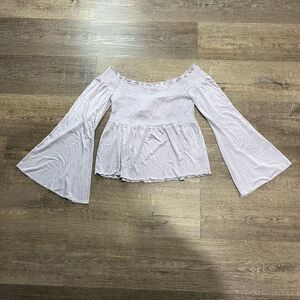 AMERICAN Eagle Outfitters Shirt Size M Smocked Off the Shoulder Flutter Sleeves 